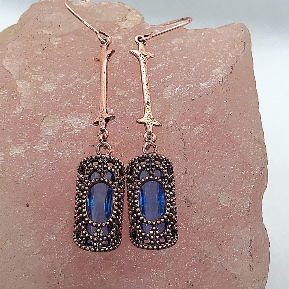 Rose gold and blue crystal earrings